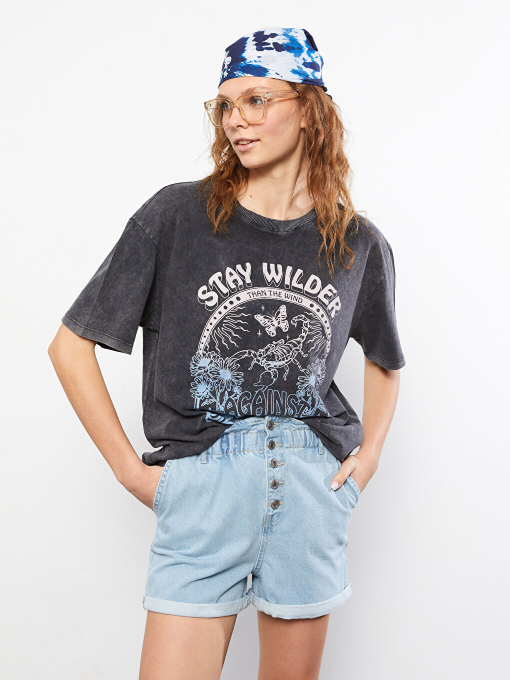 Elastic Waist Slouchy Pocket Detailed Women's Rodeo Jean Shorts-2