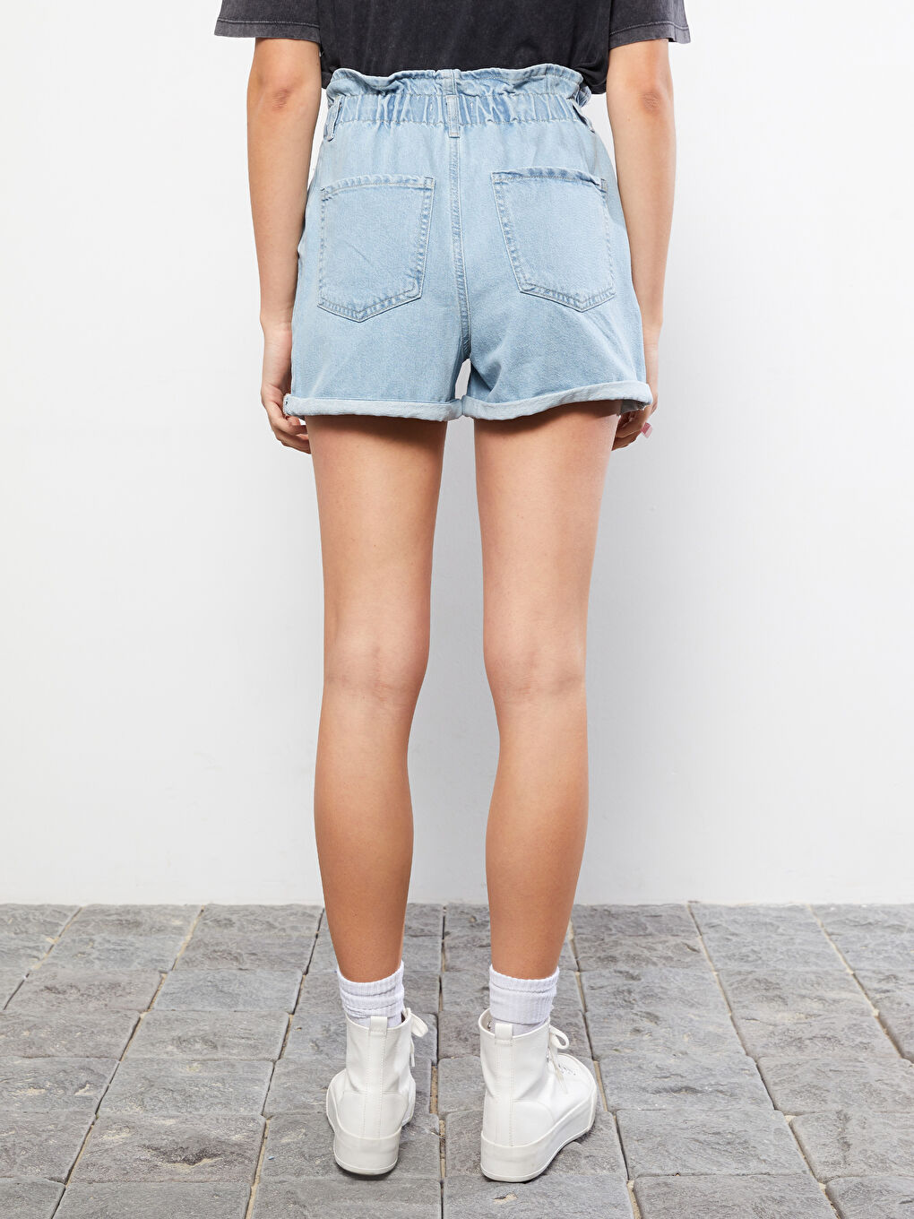 Elastic Waist Slouchy Pocket Detailed Women's Rodeo Jean Shorts-5