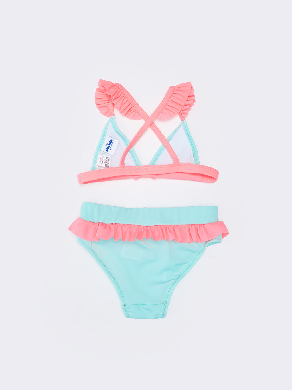 Yeşil Esnek Kumaştan Minnie Mouse Baskılı Kız Bebek Bikini Takımı 2'li-1