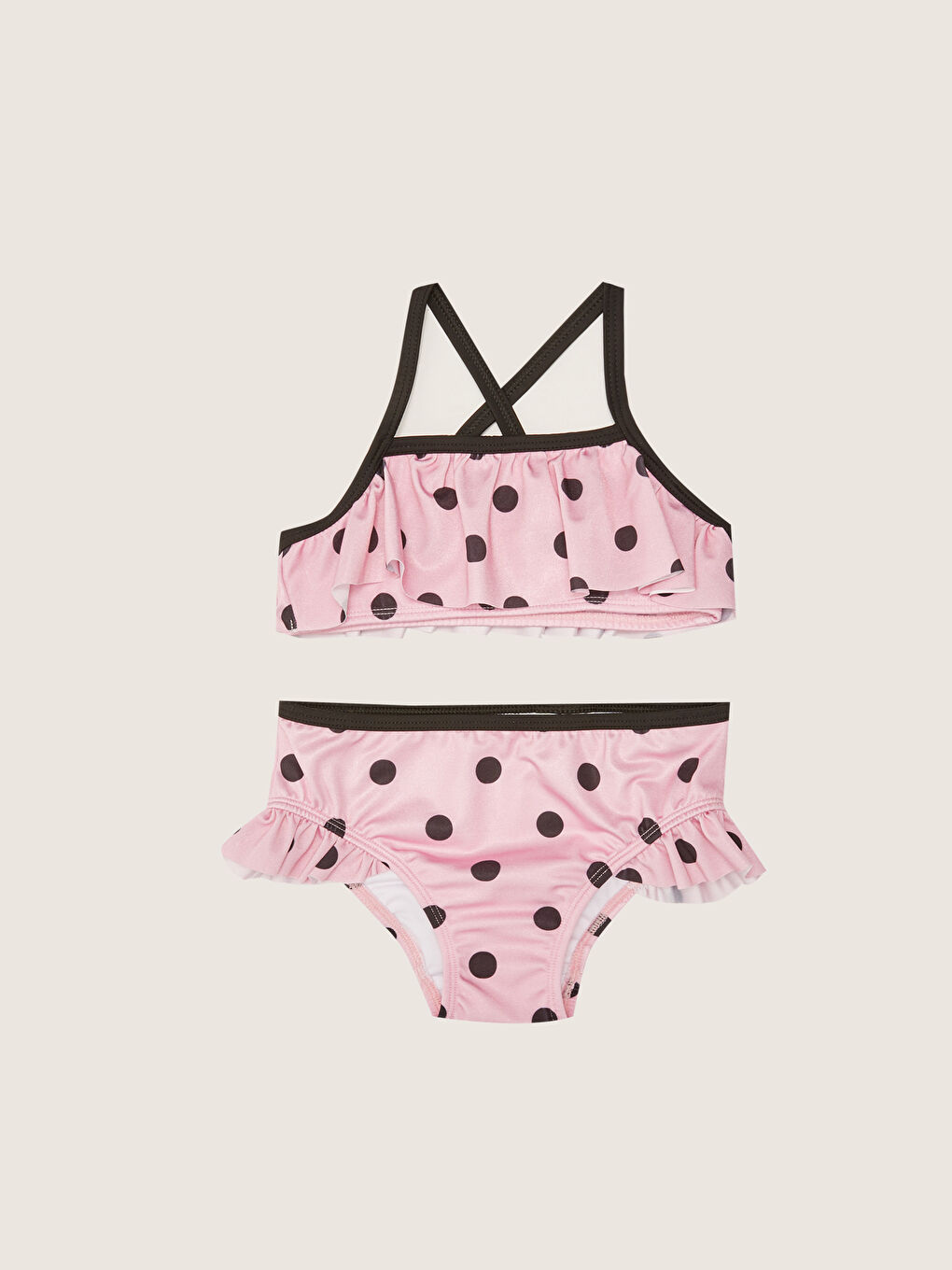 Pembe Esnek Kumaştan Kız Bebek Bikini Takımı