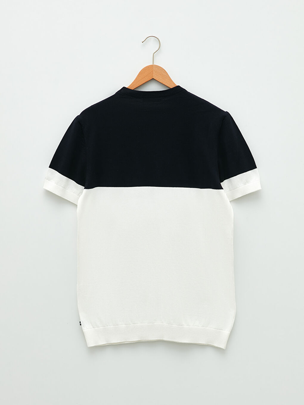 Lacivert Bisiklet Yaka Kısa Kollu Renk Bloklu Erkek Triko Kazak-5