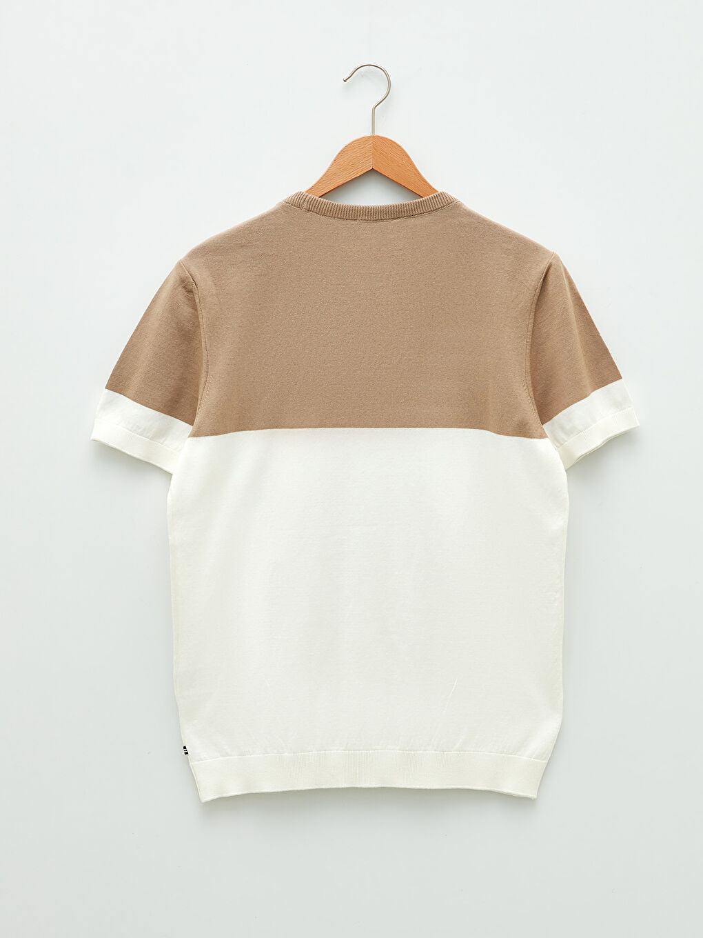 Beyaz Bisiklet Yaka Kısa Kollu Renk Bloklu Erkek Triko Kazak-8