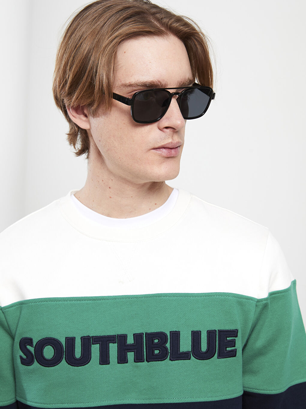 Lacivert Bisiklet Yaka Uzun Kollu Renk Bloklu Erkek Sweatshirt-5