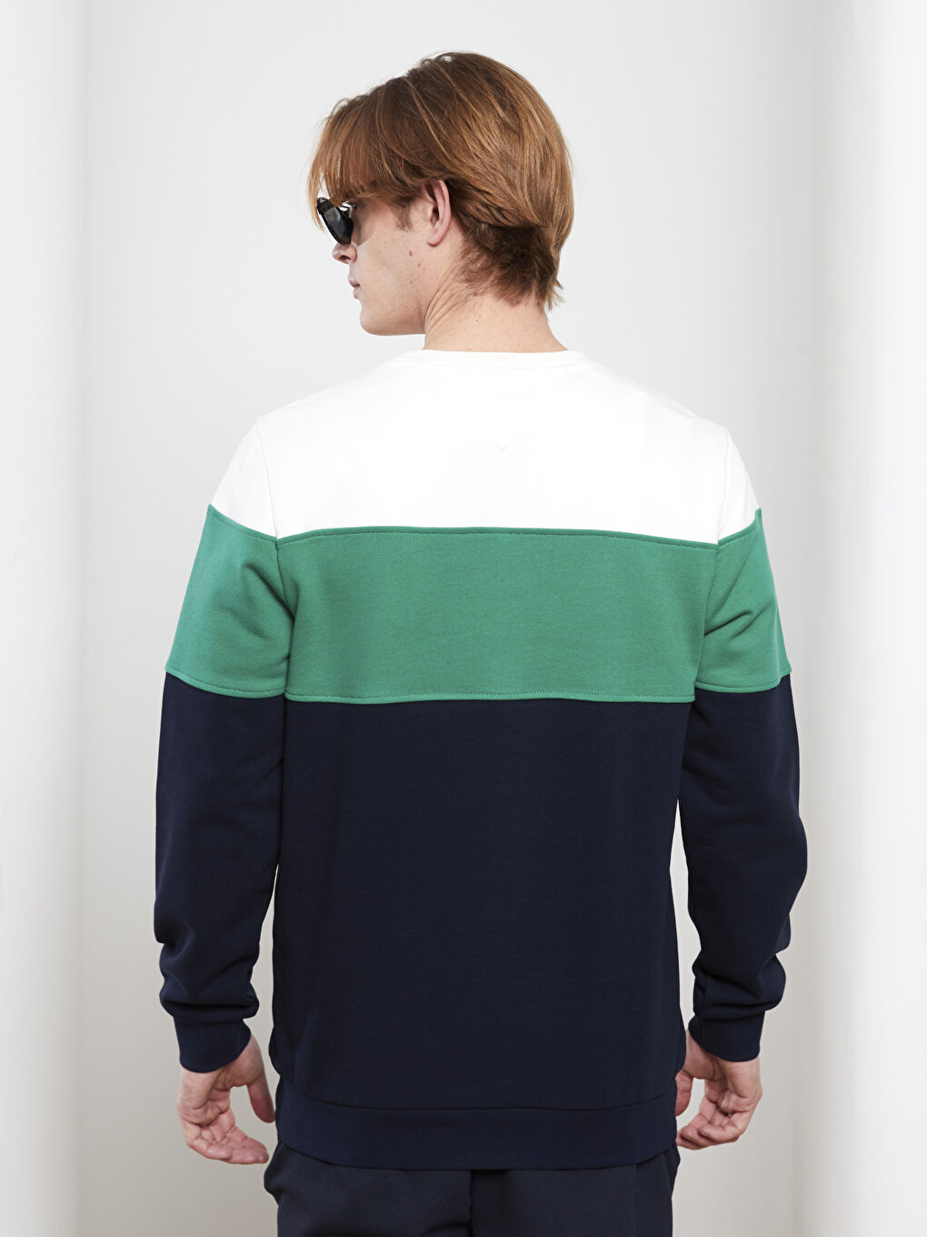 Lacivert Bisiklet Yaka Uzun Kollu Renk Bloklu Erkek Sweatshirt-6