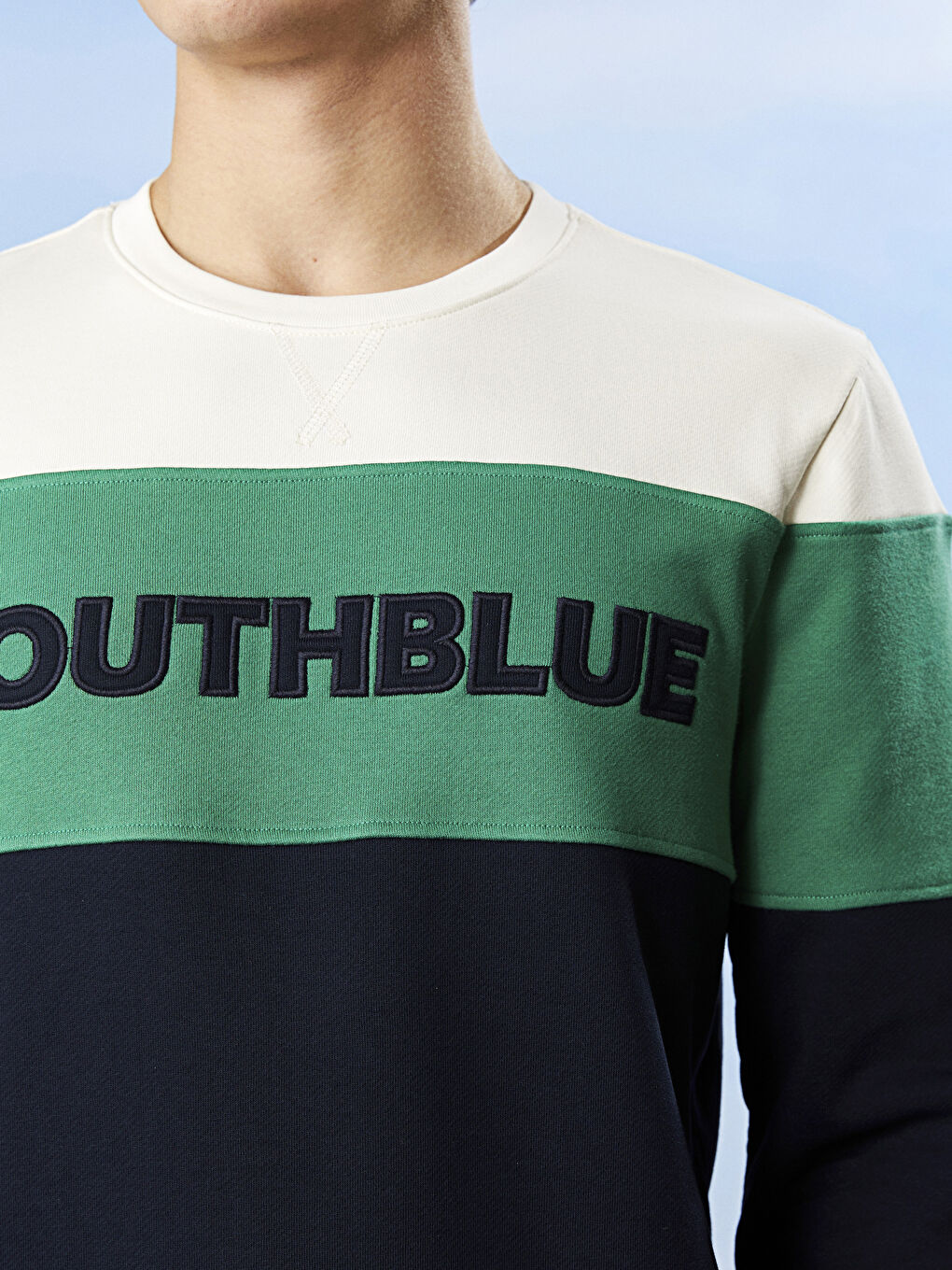 Lacivert Bisiklet Yaka Uzun Kollu Renk Bloklu Erkek Sweatshirt-1