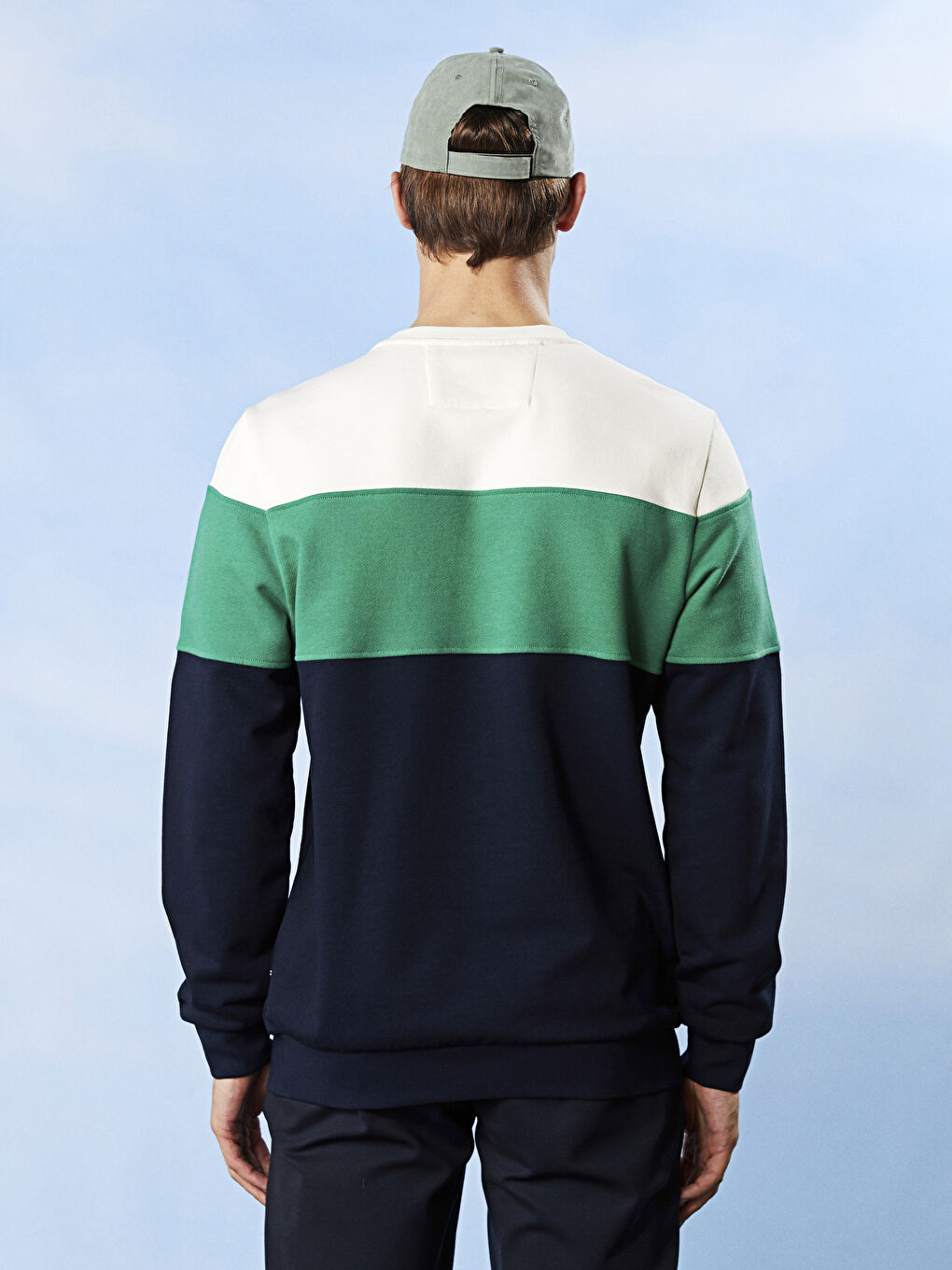 Lacivert Bisiklet Yaka Uzun Kollu Renk Bloklu Erkek Sweatshirt-2