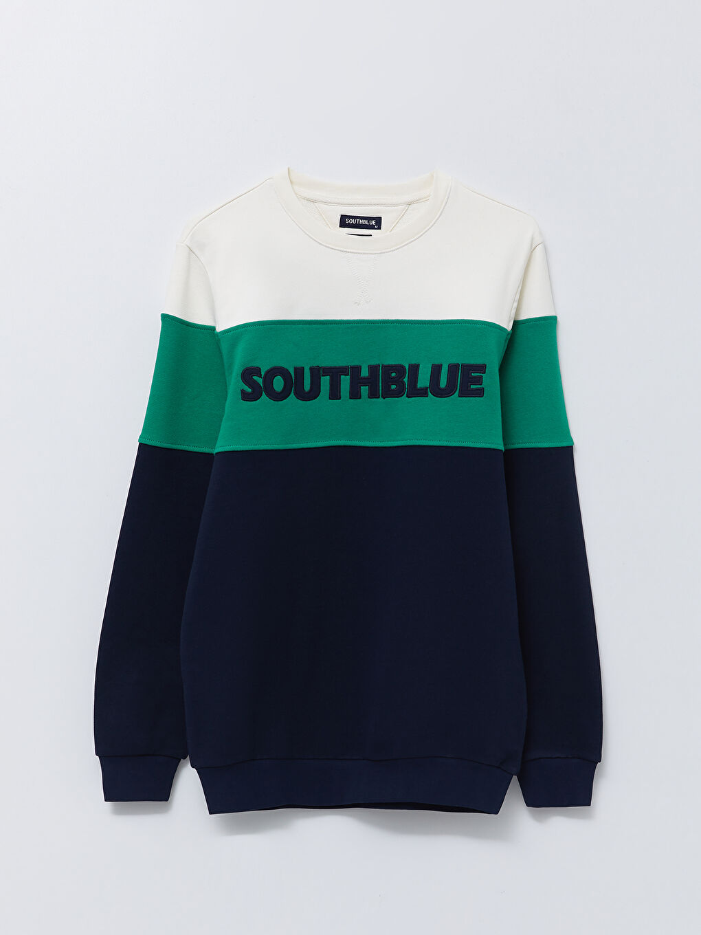 Lacivert Bisiklet Yaka Uzun Kollu Renk Bloklu Erkek Sweatshirt-7