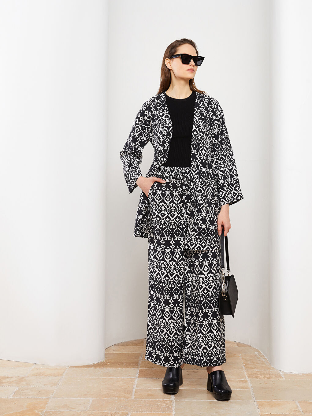 Elastic Waist Comfortable Pattern Patterned Pocket Detailed Women's Trousers-1