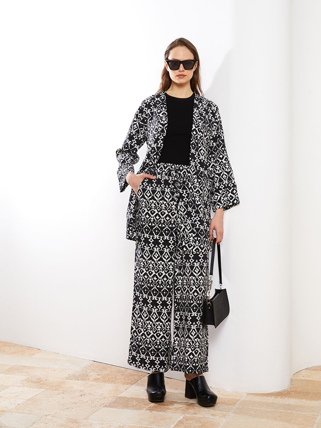 Elastic Waist Comfortable Pattern Patterned Pocket Detailed Women's Trousers-3