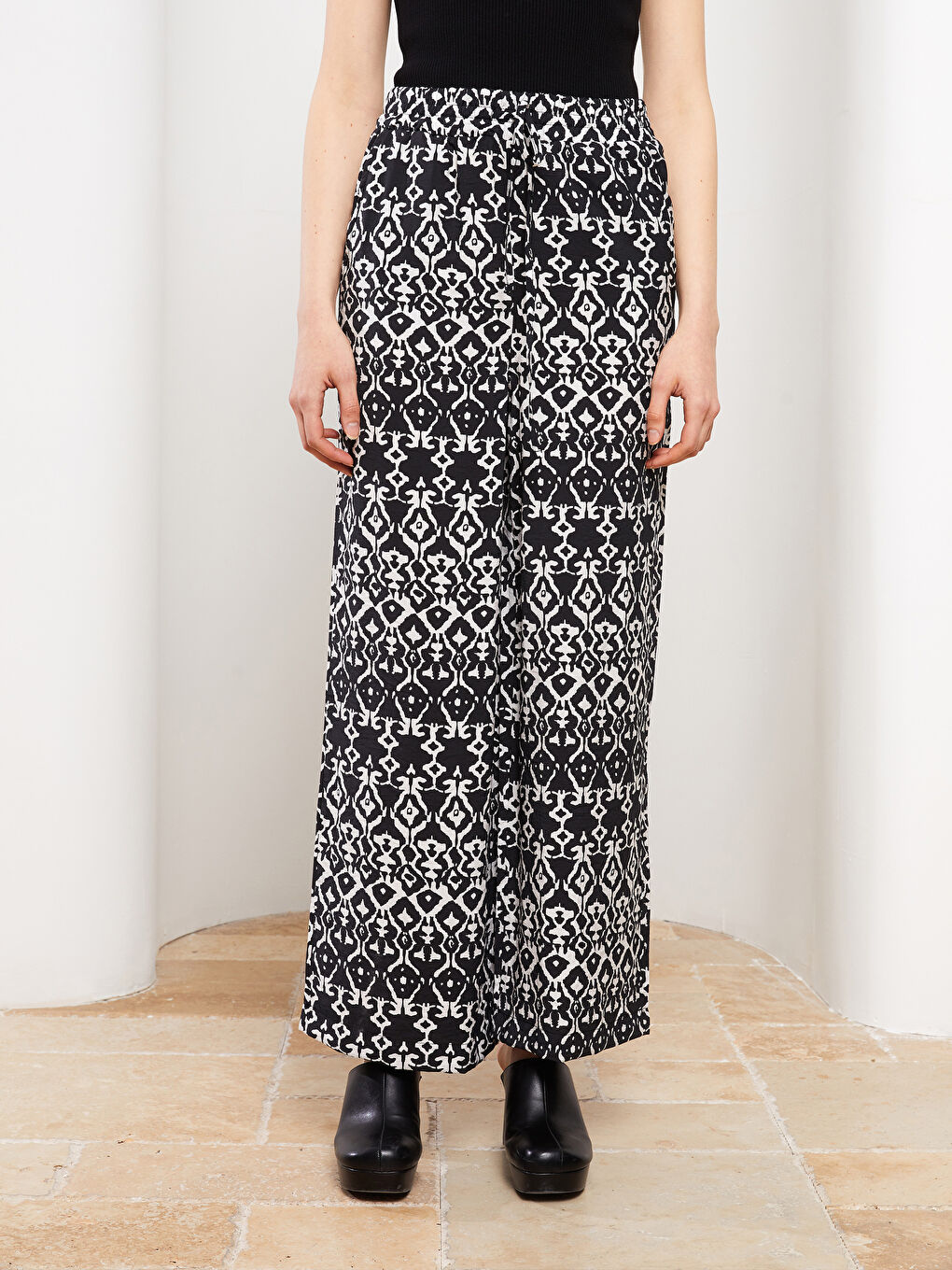 Elastic Waist Comfortable Pattern Patterned Pocket Detailed Women's Trousers-7