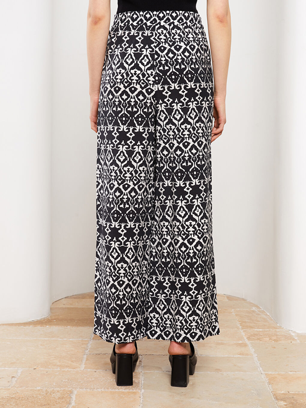 Elastic Waist Comfortable Pattern Patterned Pocket Detailed Women's Trousers-9