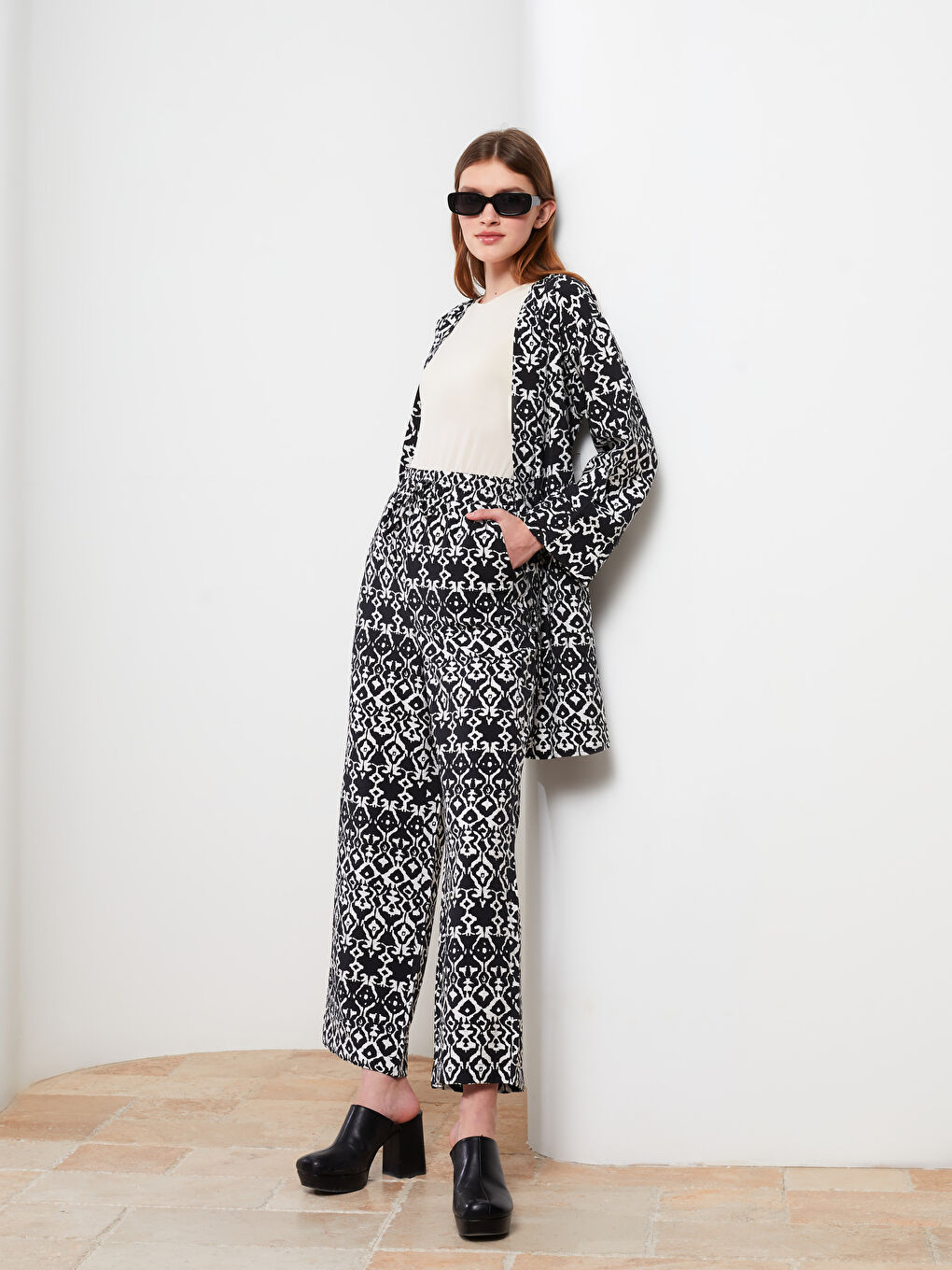 Elastic Waist Comfortable Pattern Patterned Pocket Detailed Women's Trousers