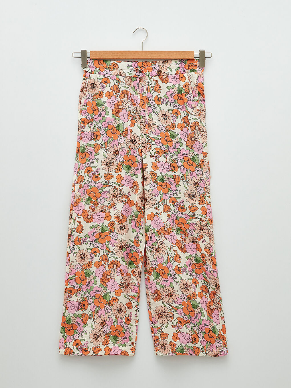 Elastic Waist Comfortable Fit Floral Pocket Detailed Women's Trousers-7