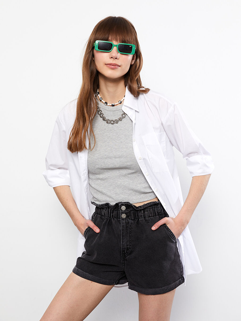 Elastic Waist Slouchy Pocket Detailed Women's Rodeo Jean Shorts-2