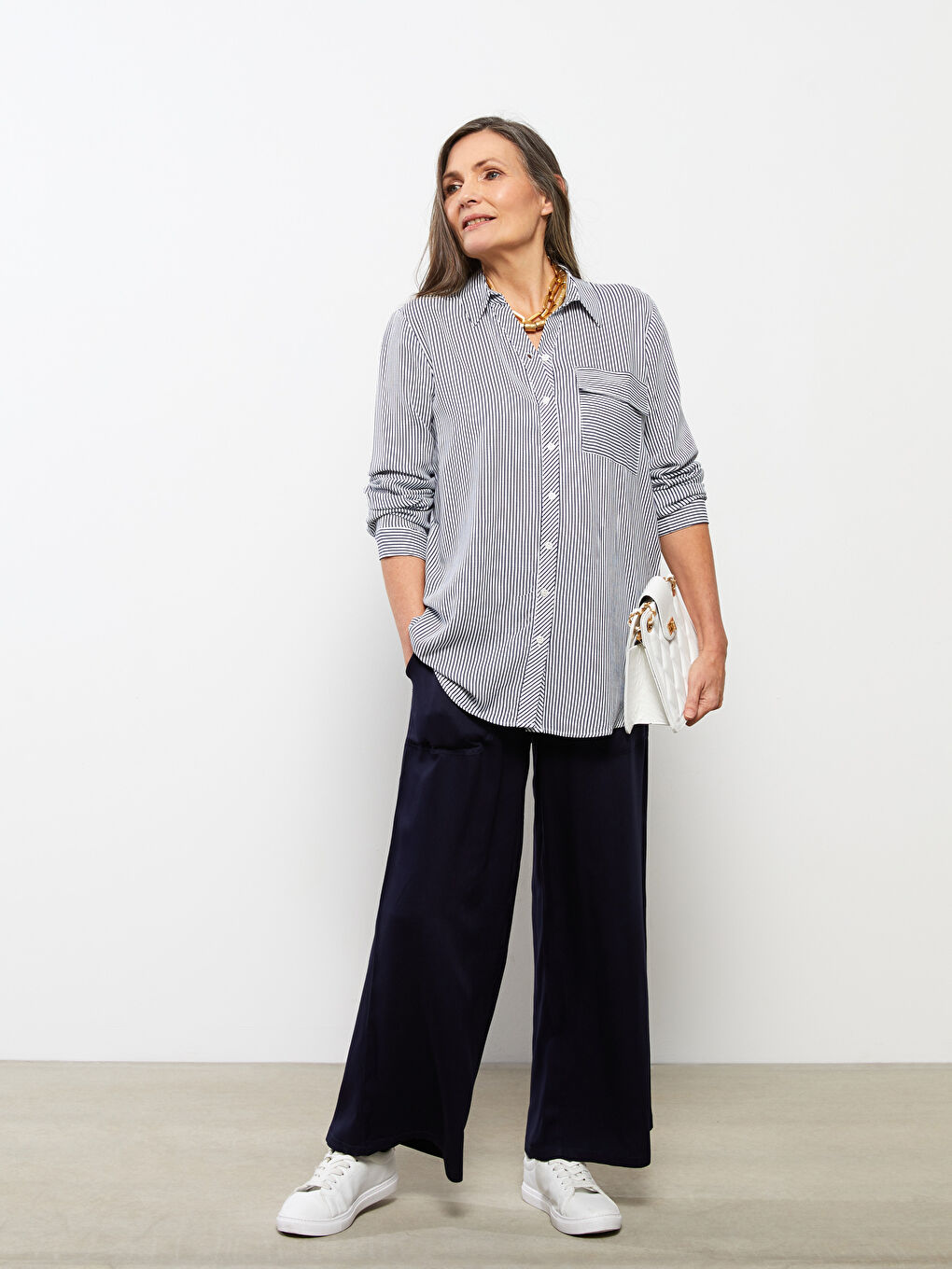 Striped Long Sleeve Viscose Women's Shirt Tunic