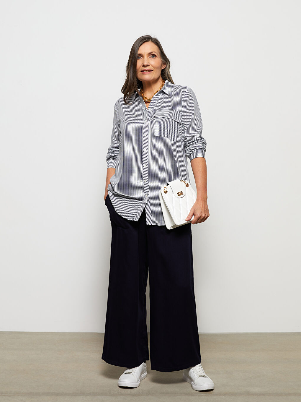 Striped Long Sleeve Viscose Women's Shirt Tunic-1