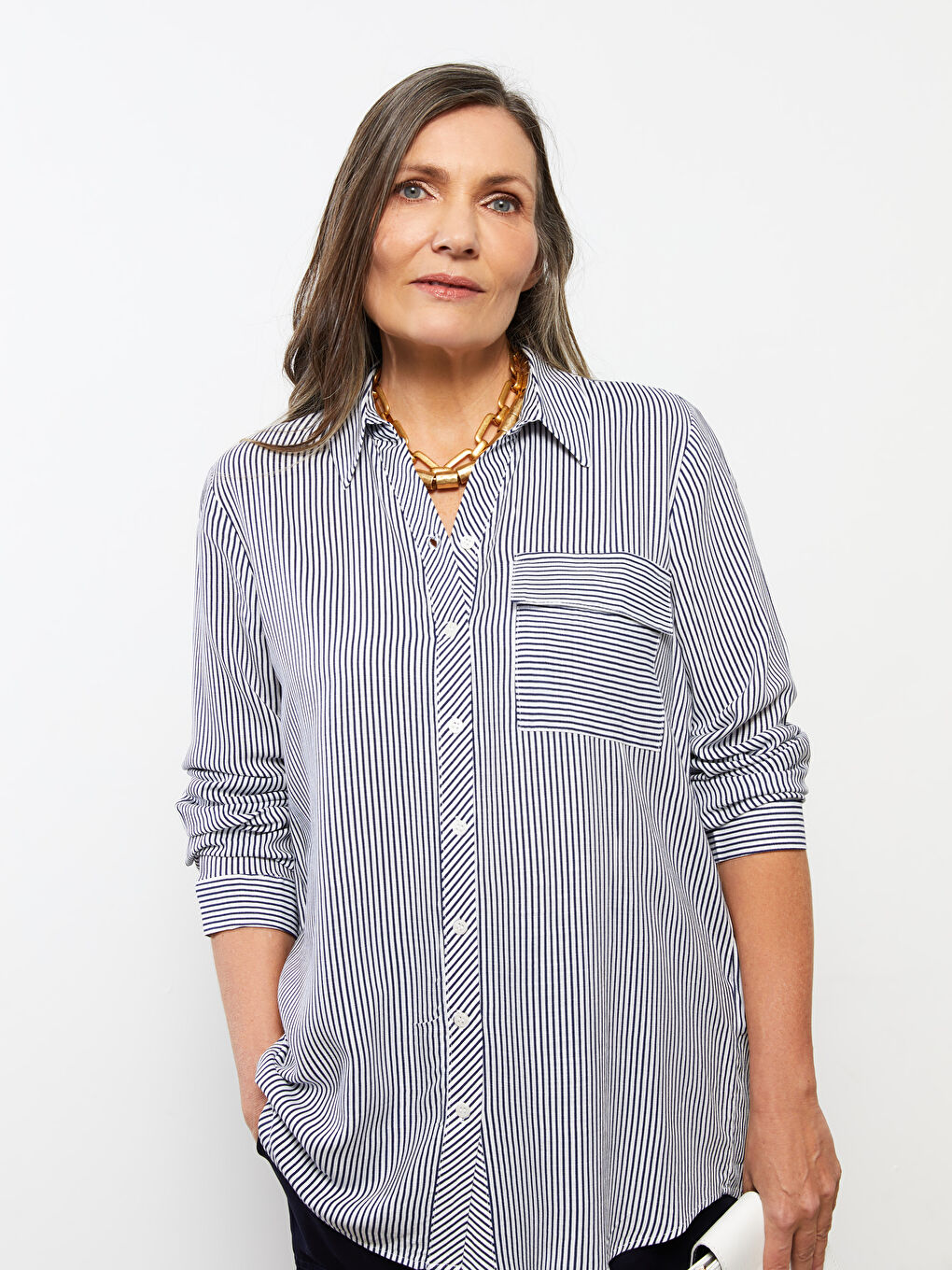 Striped Long Sleeve Viscose Women's Shirt Tunic-2