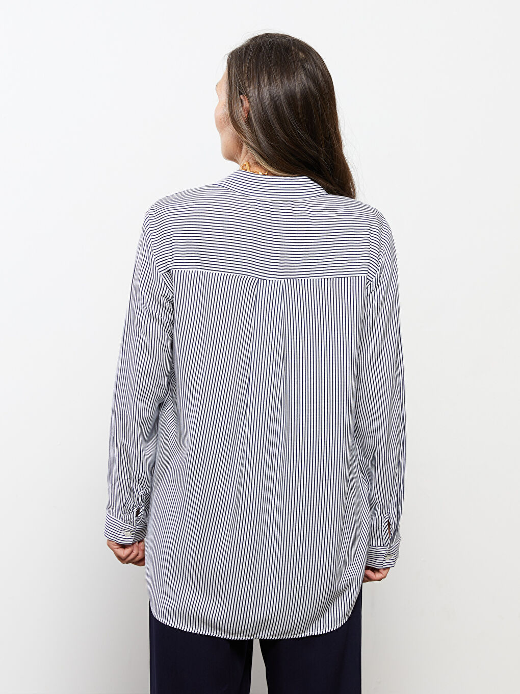 Striped Long Sleeve Viscose Women's Shirt Tunic-4