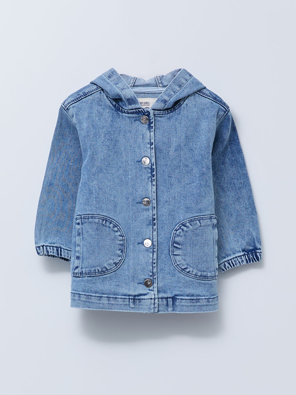 Mavi Kapüşonlu Uzun Kollu Kız Bebek Jean Ceket