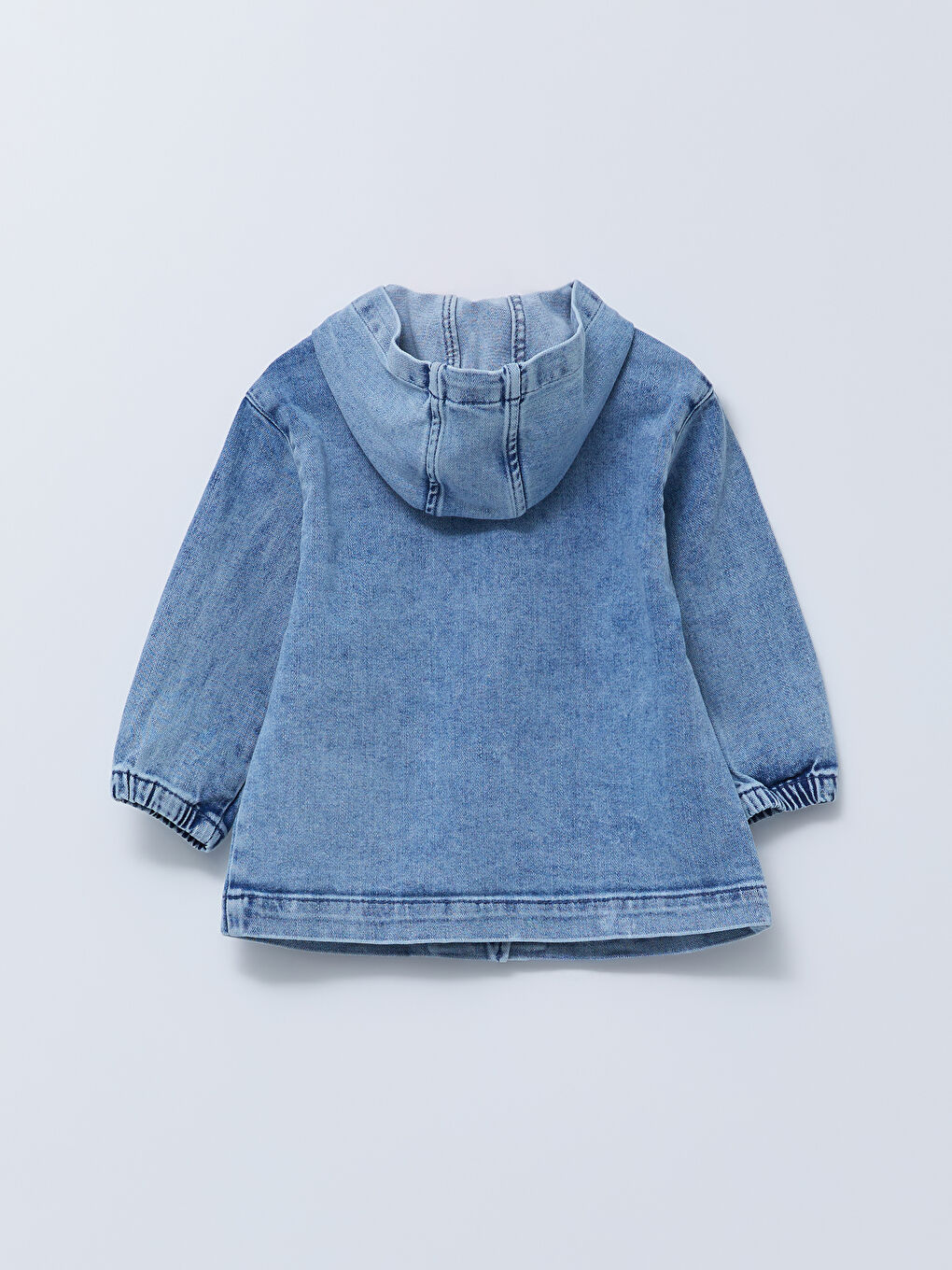 Mavi Kapüşonlu Uzun Kollu Kız Bebek Jean Ceket-1