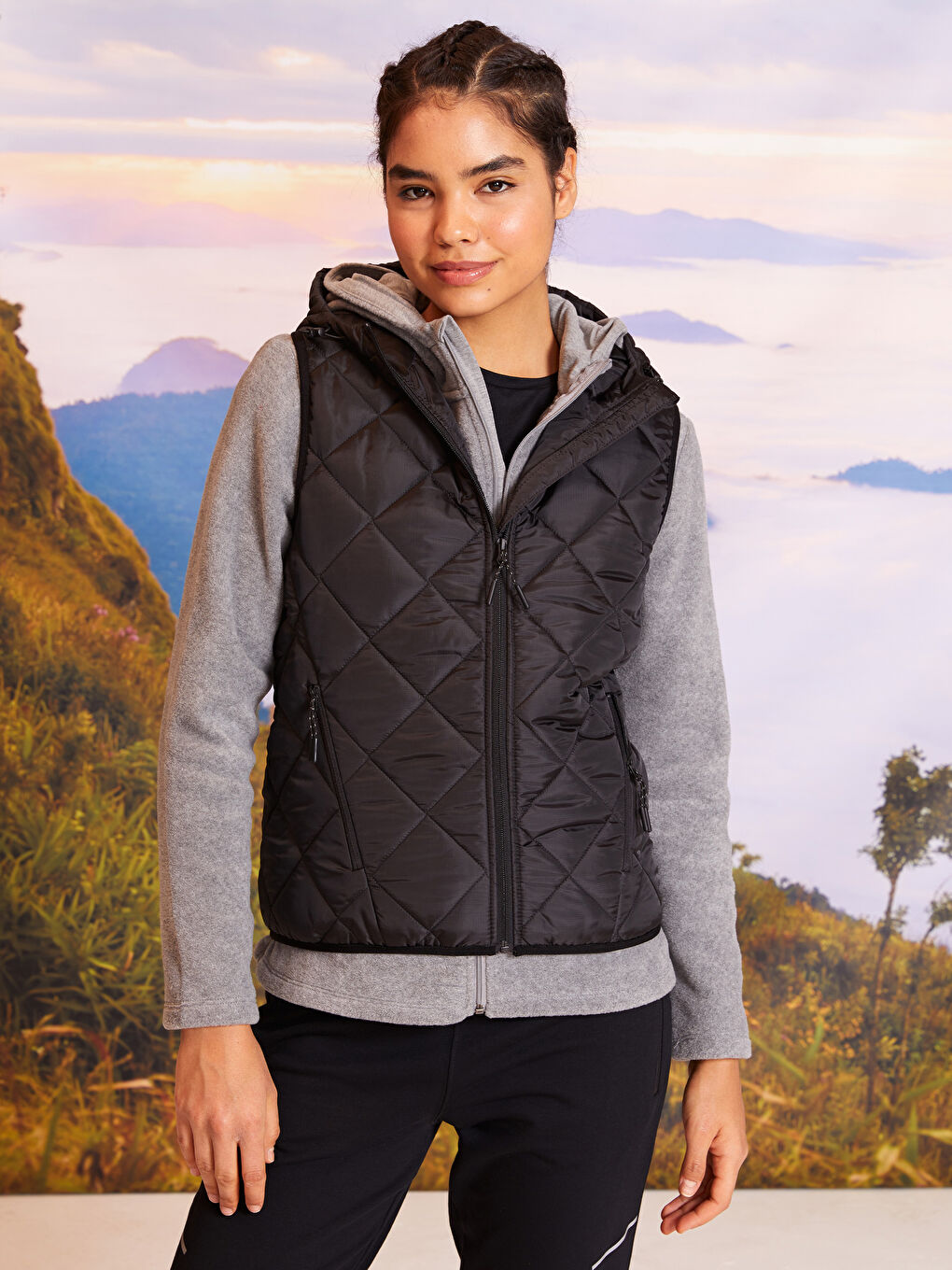 Hooded Quilted Women's Outdoor Inflatable Vest