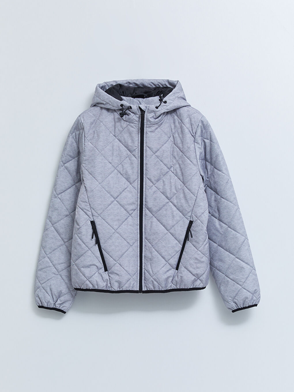 Gri Kapüşonlu Kapitone Uzun Kollu Kadın Outdoor Şişme Mont-6