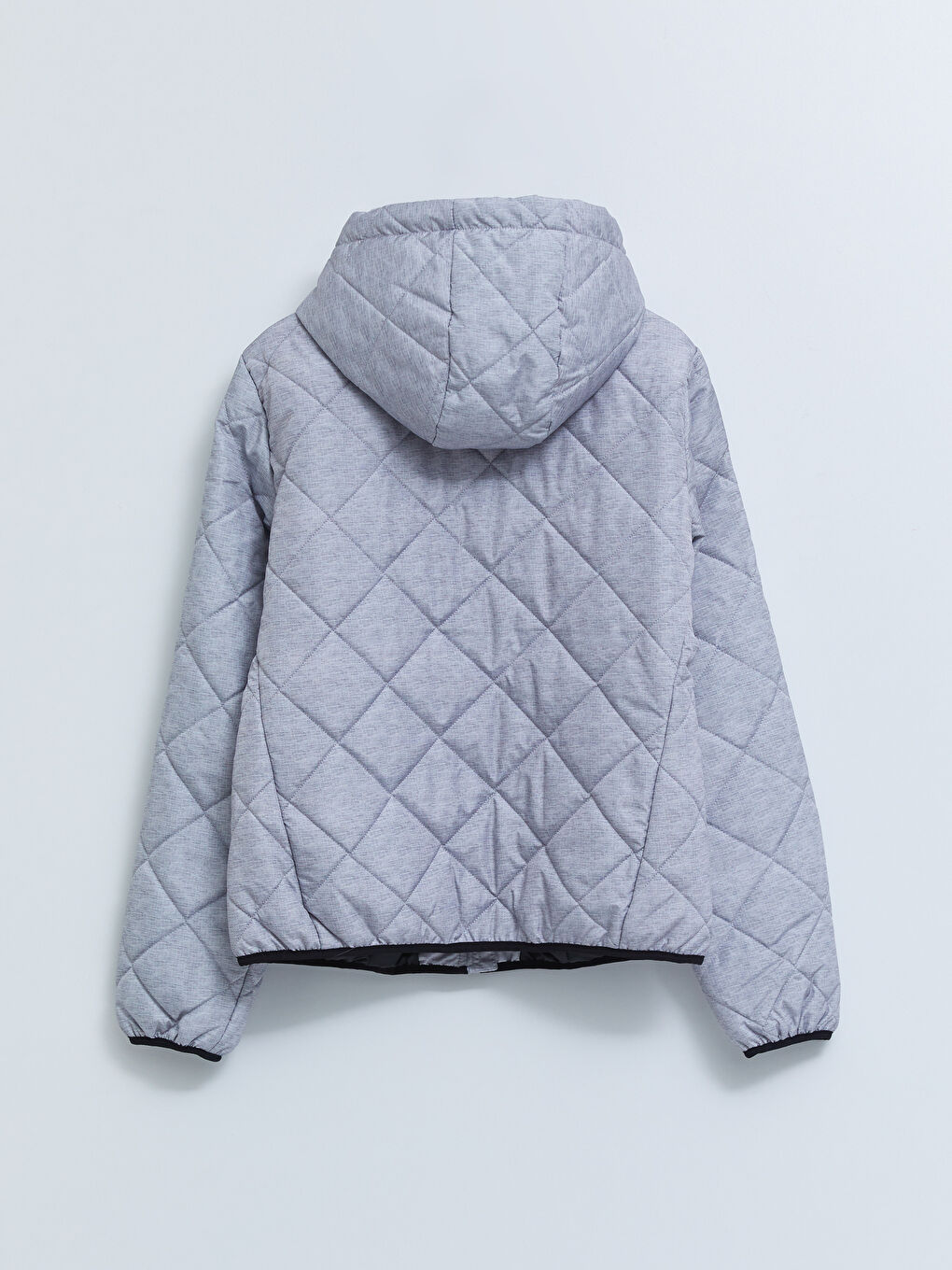 Gri Kapüşonlu Kapitone Uzun Kollu Kadın Outdoor Şişme Mont-7