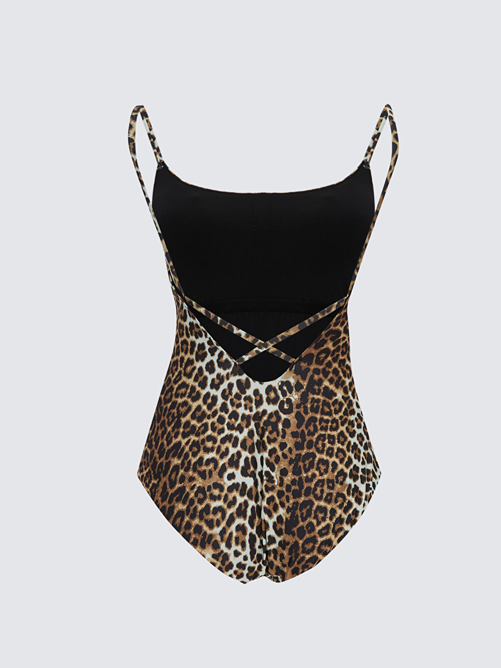 Siyah U Yaka Desenli Kadın Mayo-1