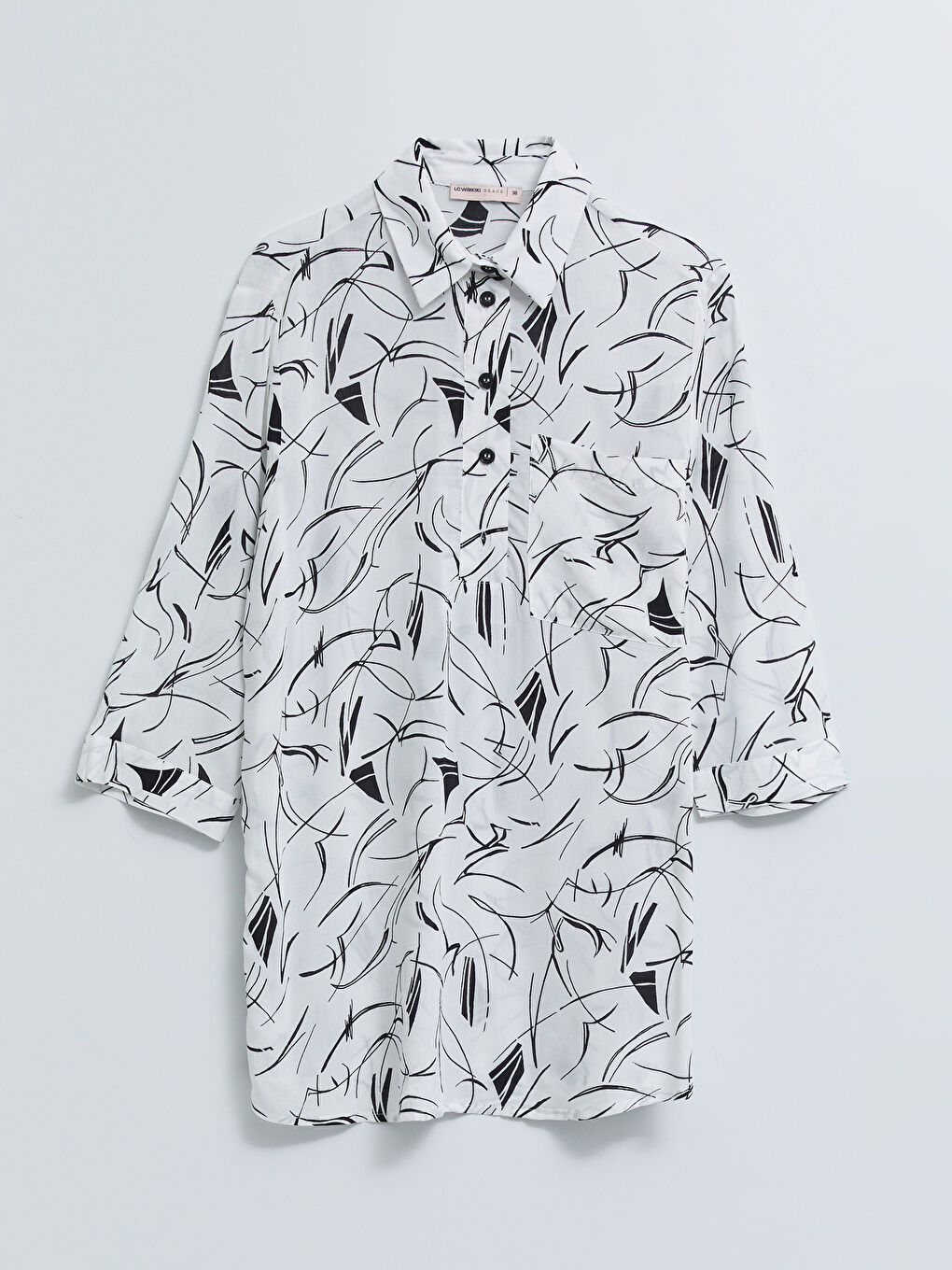 Shirt Collar Patterned Viscose Women's Tunic-5