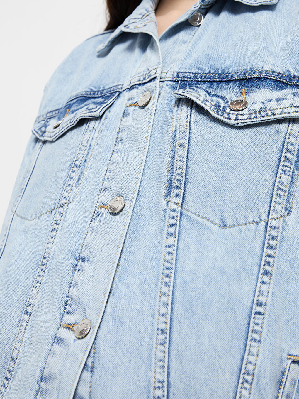 Hemdkragen Schlichte Damen Jeansweste mit Taschen-3