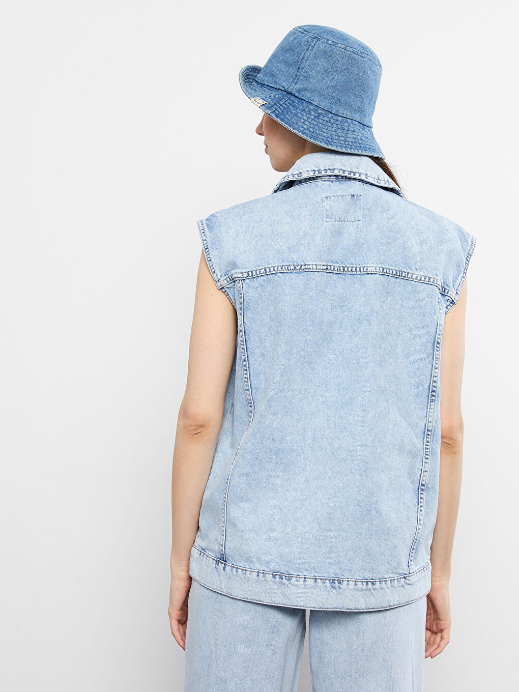 Hemdkragen Schlichte Damen Jeansweste mit Taschen-4