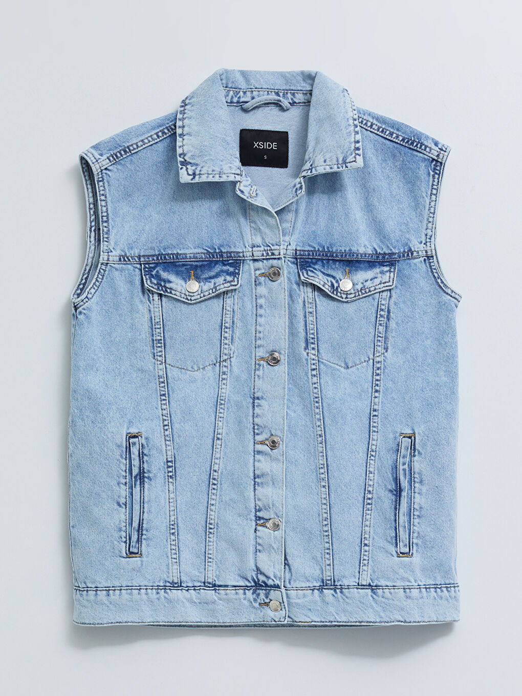 Hemdkragen Schlichte Damen Jeansweste mit Taschen-5