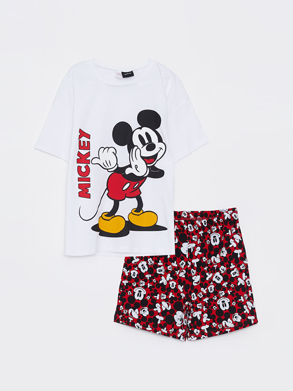 Crew Neck Mickey Mouse Printed Short Sleeve Girls' Shorts Pajamas Set