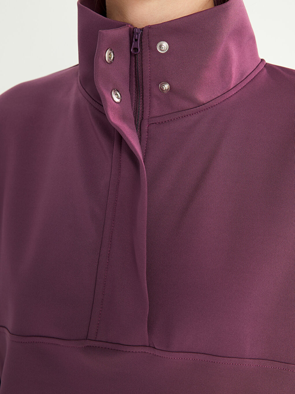 Mürdüm Dik Yaka Düz Uzun Kollu Kadın Sweatshirt-3