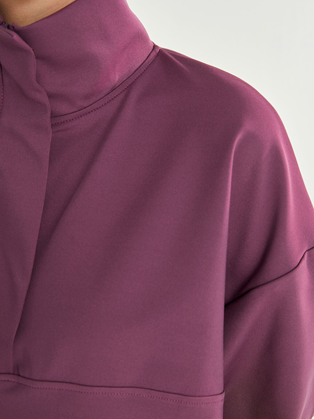 Mürdüm Dik Yaka Düz Uzun Kollu Kadın Sweatshirt-4