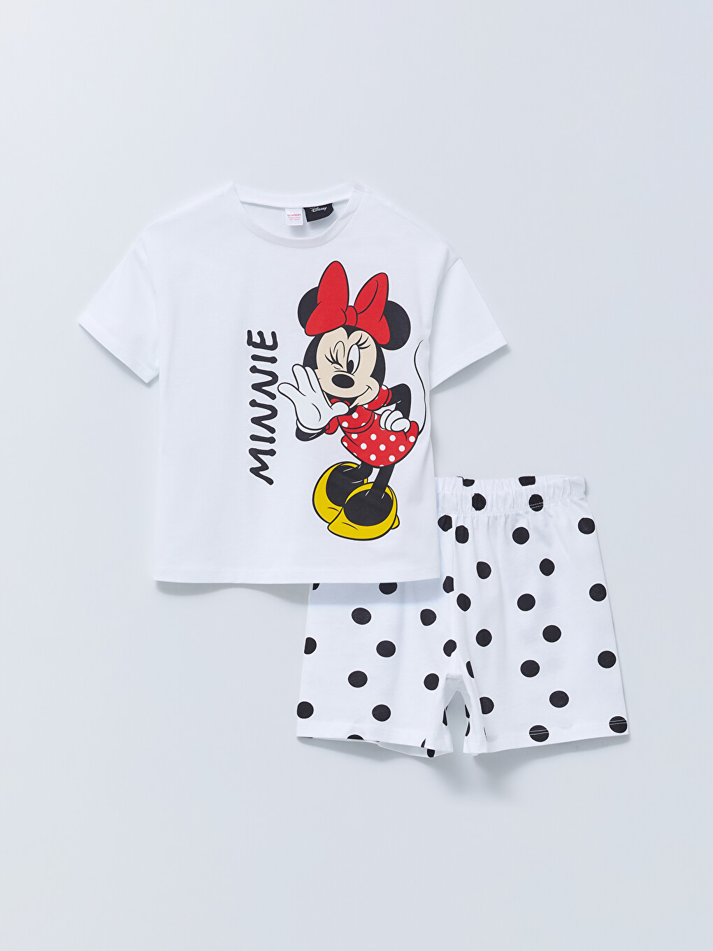 Crew Neck Minnie Mouse Printed Short Sleeve Girls' Shortie Pyjama Set