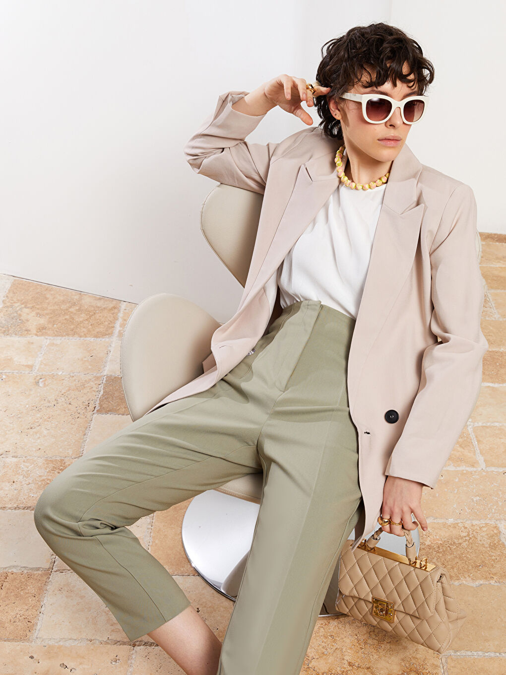 Women's High Waist Regular Fit Plain Trousers-2