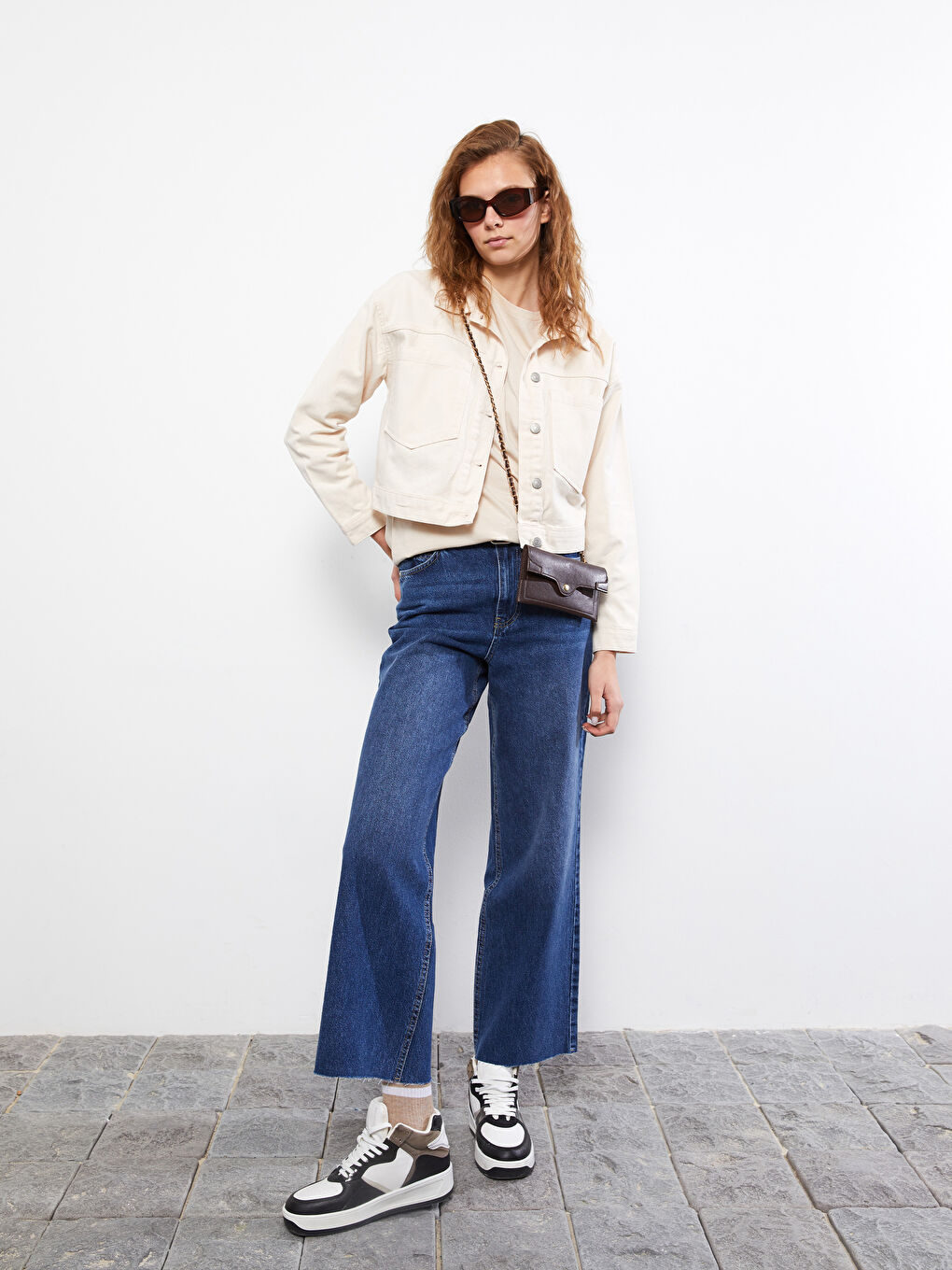 Ekru Gömlek Yaka Gabardin Kadın Ceket