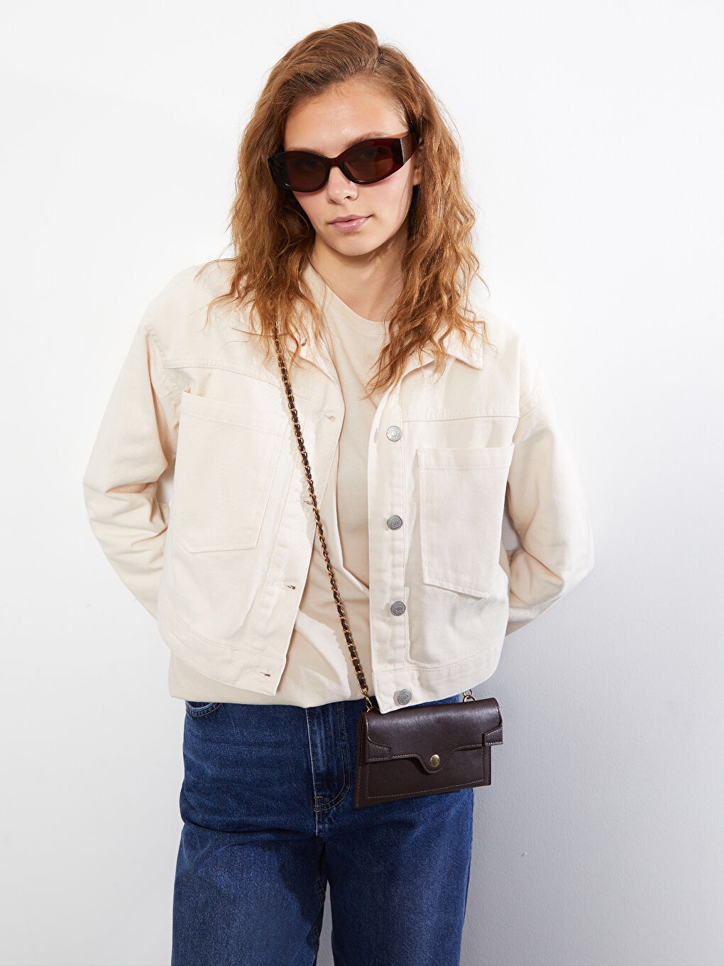 Ekru Gömlek Yaka Gabardin Kadın Ceket-1