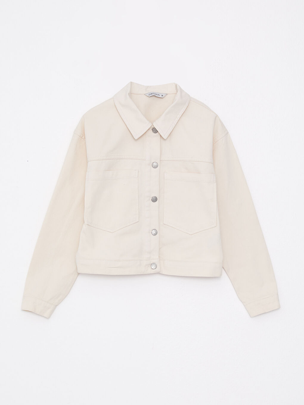 Ekru Gömlek Yaka Gabardin Kadın Ceket-5
