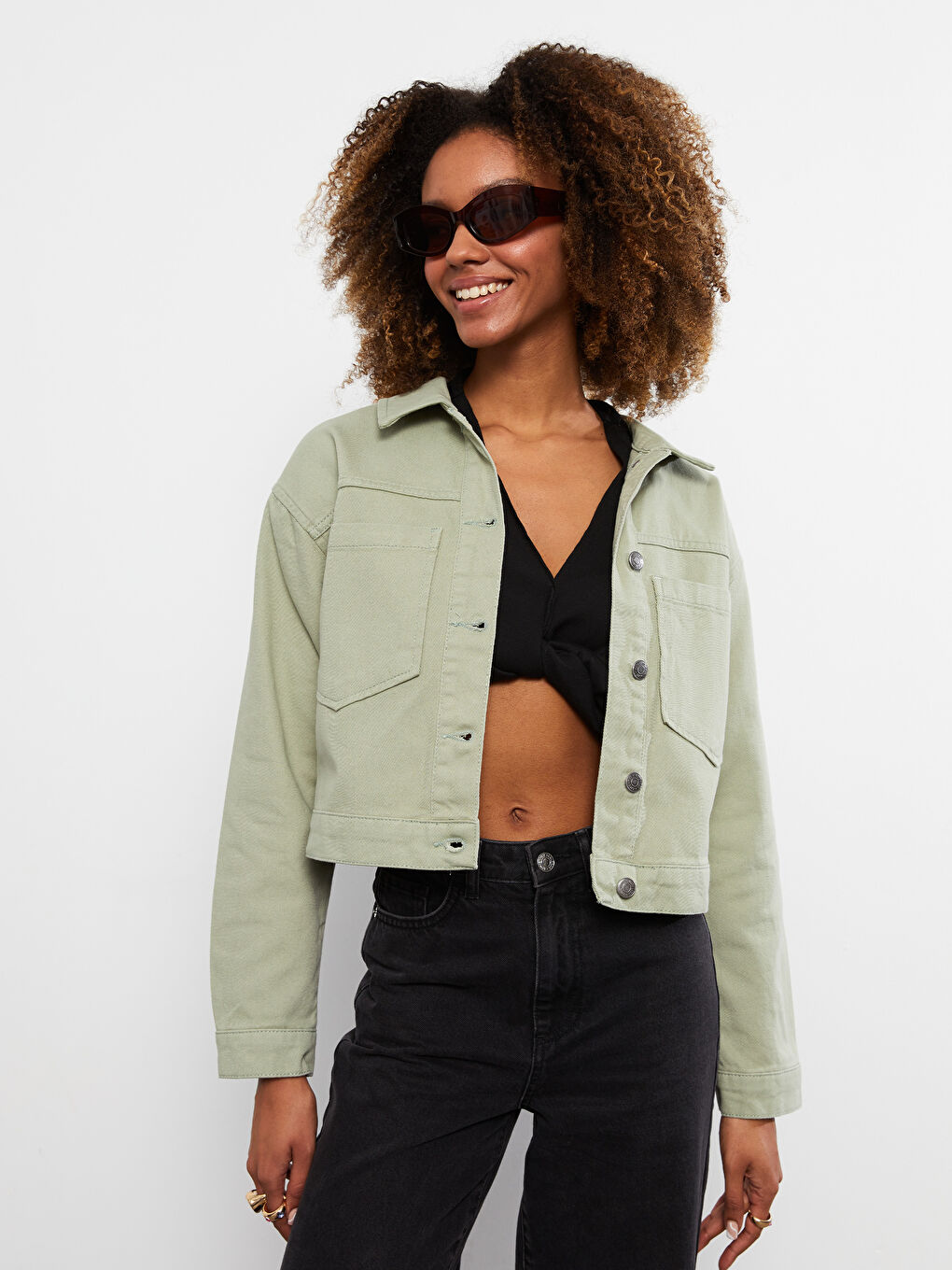 Yeşil Gömlek Yaka Gabardin Kadın Ceket-2