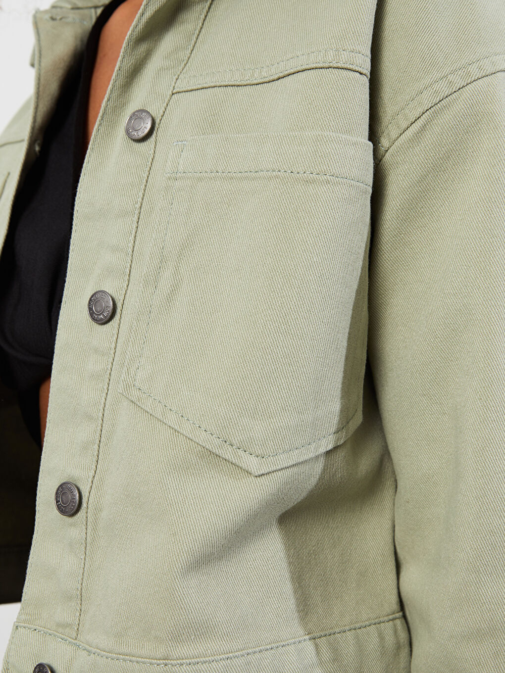 Yeşil Gömlek Yaka Gabardin Kadın Ceket-3