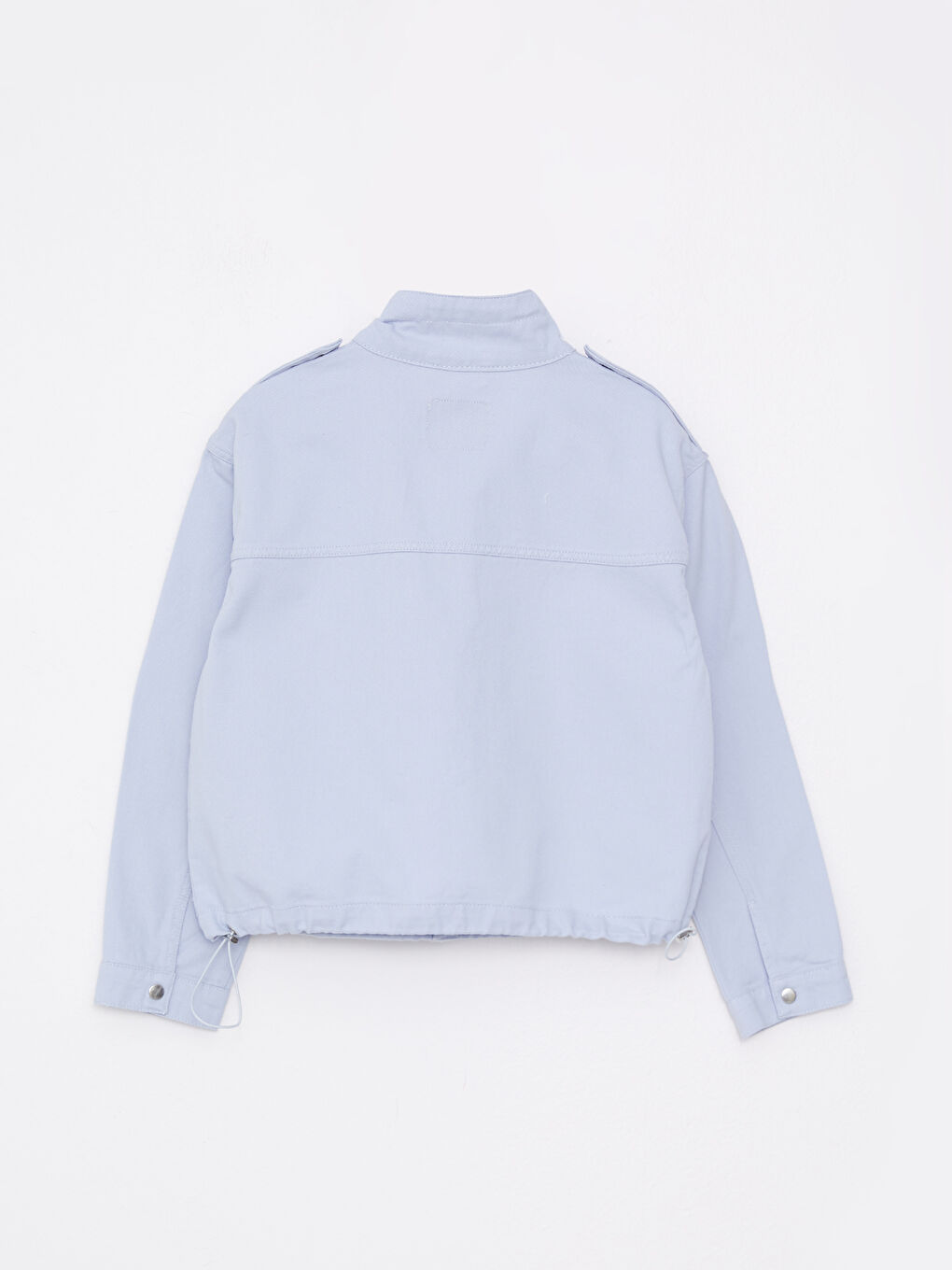 Mavi Dik Yaka Düz Uzun Kollu Gabardin Kadın Mont-6