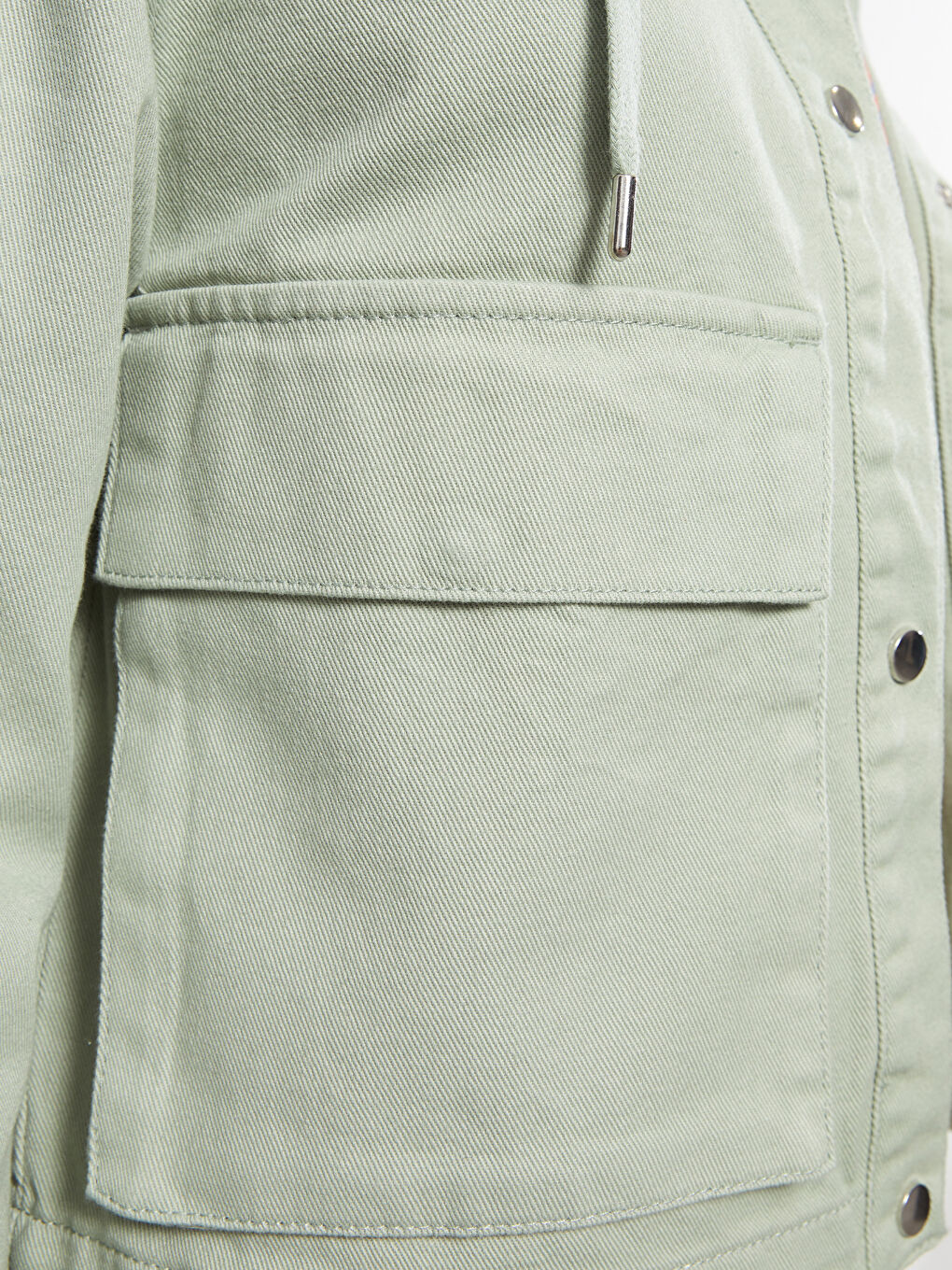 Yeşil Dik Yaka Düz Uzun Kollu Gabardin Kadın Mont-3