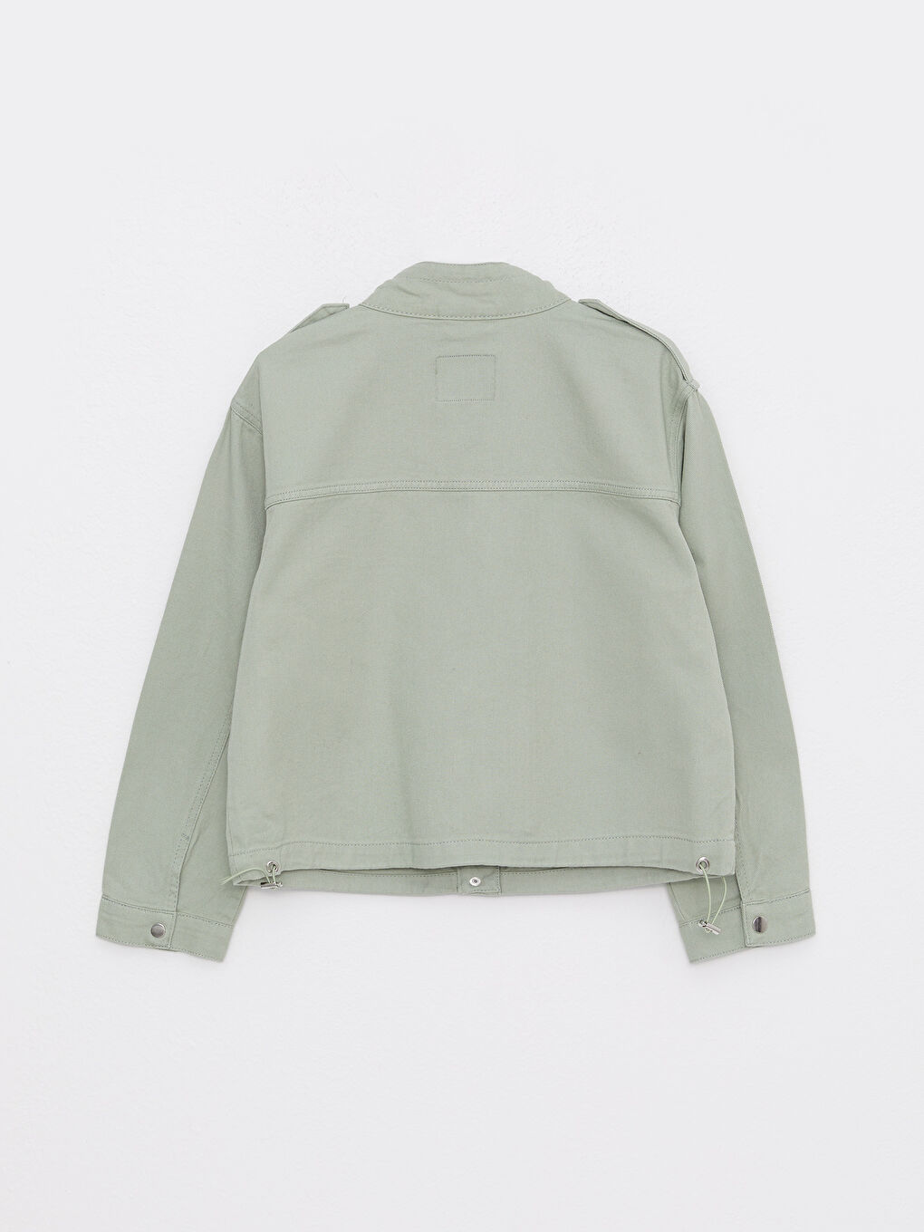 Yeşil Dik Yaka Düz Uzun Kollu Gabardin Kadın Mont-6