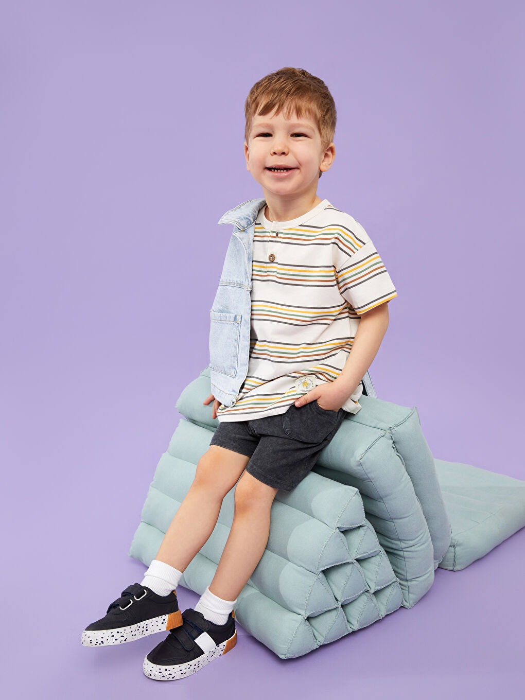 T-Shirt Rayé Bébé Garçons à Manches Courtes et Col Rond