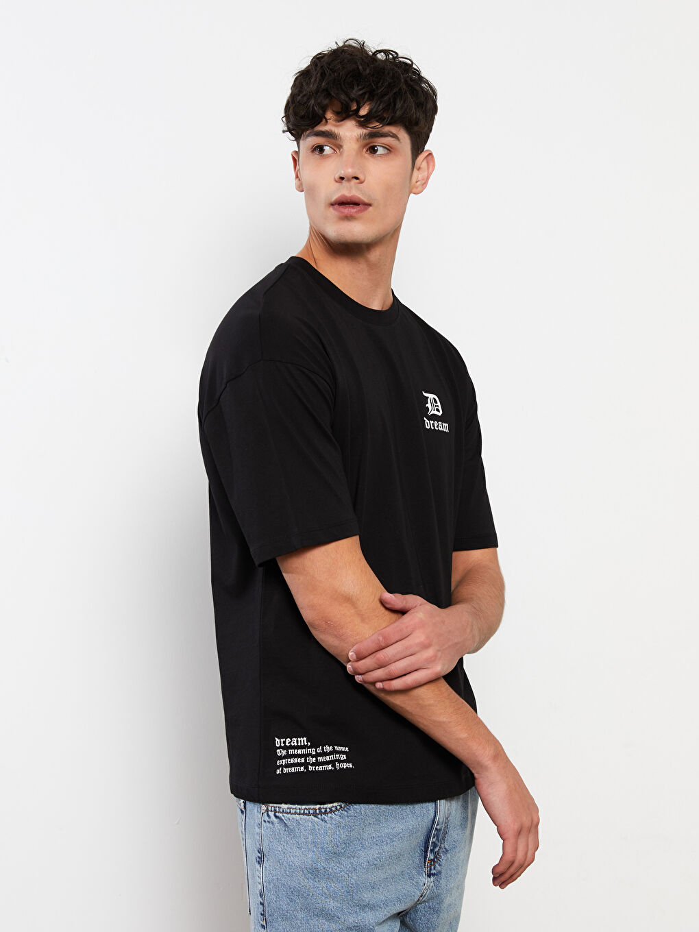 Siyah Bisiklet Yaka Kısa Kollu Baskılı Penye Erkek Tişört