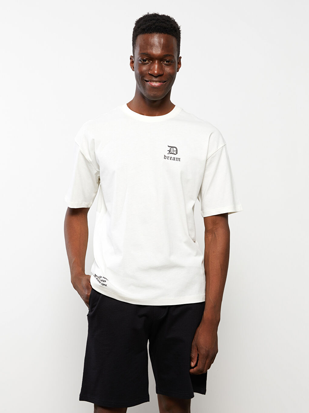 Beyaz Bisiklet Yaka Kısa Kollu Baskılı Penye Erkek Tişört-1