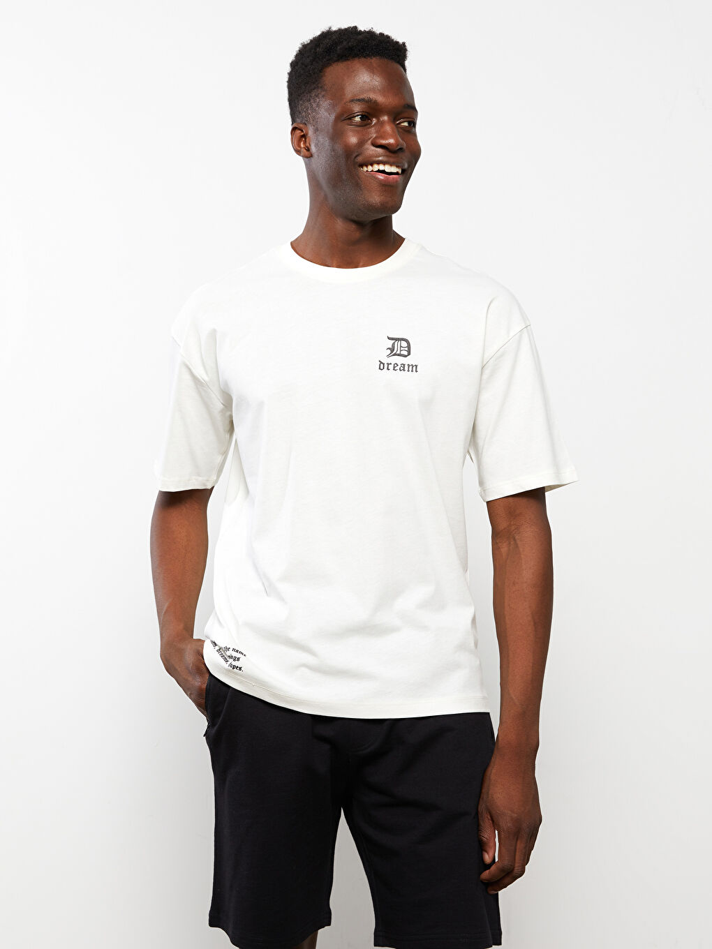 Beyaz Bisiklet Yaka Kısa Kollu Baskılı Penye Erkek Tişört-2