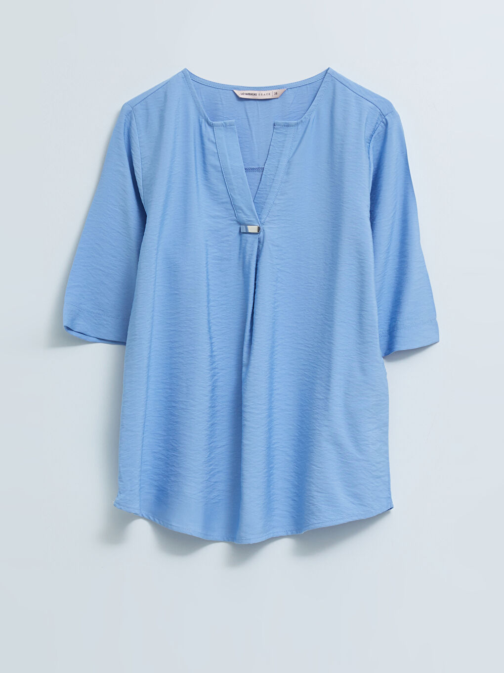 Mavi Kadın Kaçık Yaka Düz Bluz-5
